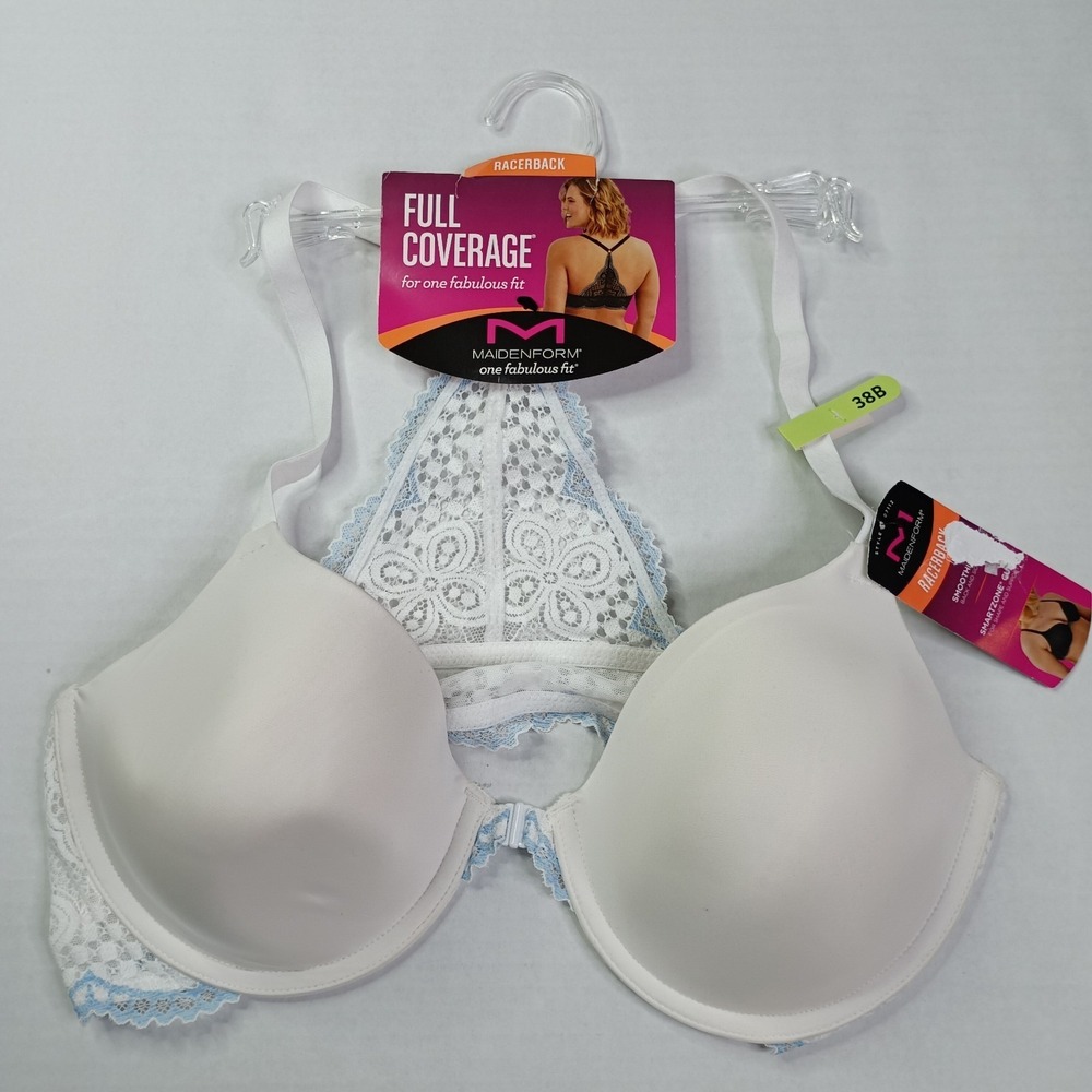 NWT Maidenform Women's One Fab Fit Full Coverage Racerback Bra Size 38B White